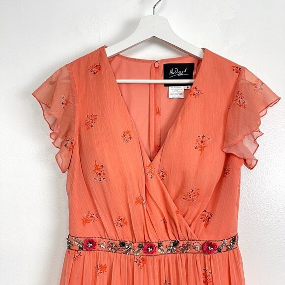 MAC DUGGAL Tiered Ruffle Chiffon Midi Dress in Apricot Size US 6 - Picture 4 of 8